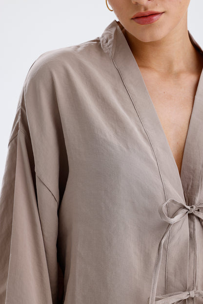 Kadın Modal Kimono Takım – Bej Renk Dökümlü İkili Set