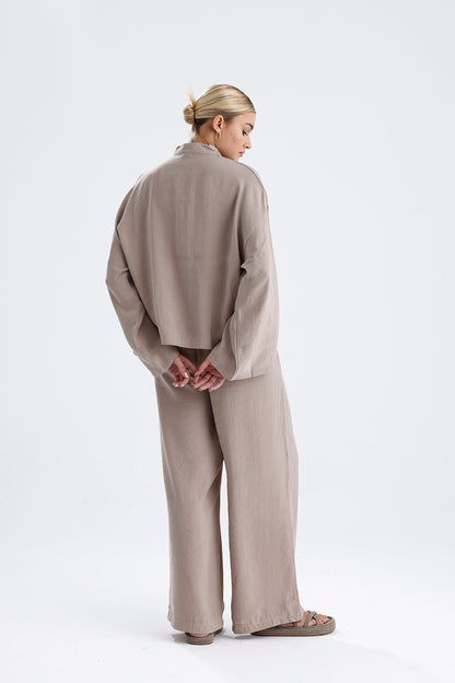 Kadın Modal Kimono Takım – Bej Renk Dökümlü İkili Set