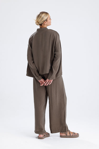 Kadın Modal Kimono Takım – Haki Renk Dökümlü İkili Set