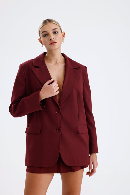 Kadın Oversize Blazer Ceket – Bordo Renk Modern Kesim