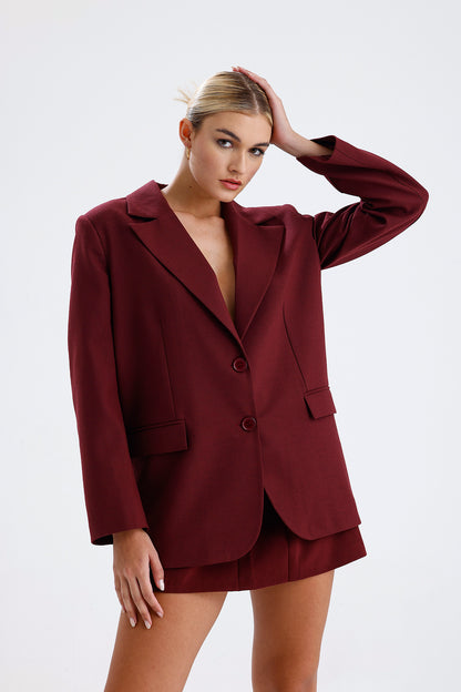 Kadın Oversize Blazer Ceket – Bordo Renk Modern Kesim
