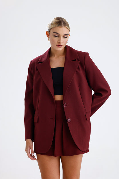 Kadın Oversize Blazer Ceket – Bordo Renk Modern Kesim