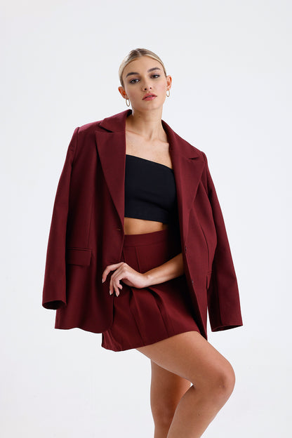 Kadın Oversize Blazer Ceket – Bordo Renk Modern Kesim