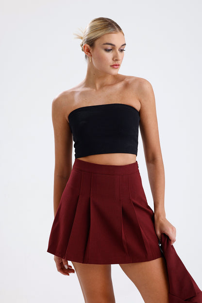 Kadın Pileli Etek – Bordo Renk Pile Detaylı Modern Kesim