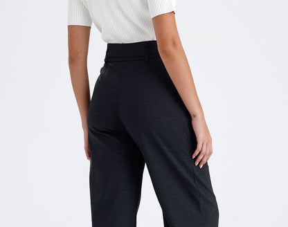 Kadın Kumaş Pantolon – Antrasit Bağlama Detaylı Rahat Kesim