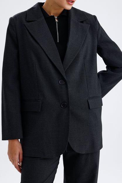 Kadın Oversize Blazer Ceket – Antrasit Renk Modern Şehir Stili