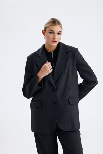 Kadın Oversize Blazer Ceket – Antrasit Renk Modern Şehir Stili