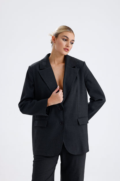 Kadın Oversize Blazer Ceket – Antrasit Renk Modern Şehir Stili