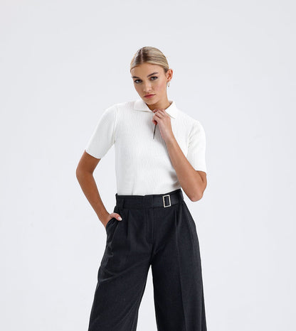 Kadın Kumaş Pantolon – Antrasit Kemer Detaylı Modern Kesim