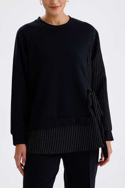 Kadın Modal Takım – Siyah Bağlama Detaylı Dökümlü İkili Set