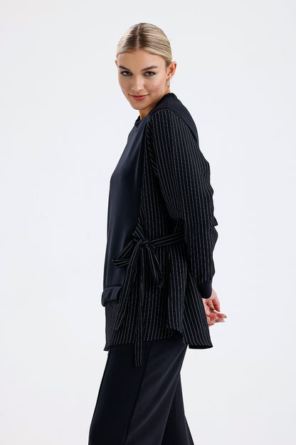 Kadın Modal Takım – Siyah Bağlama Detaylı Dökümlü İkili Set