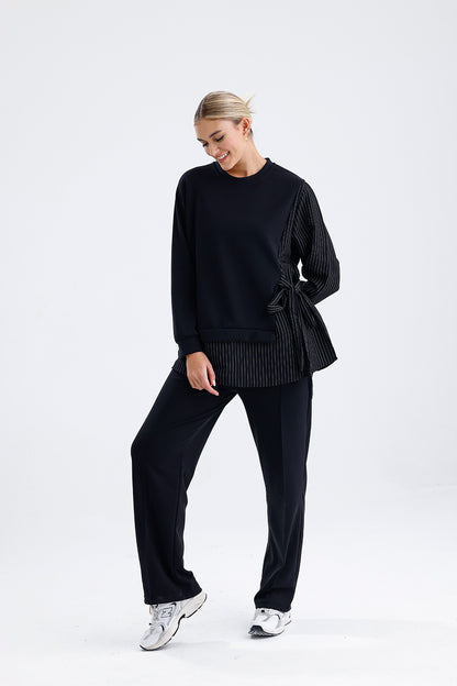 Kadın Modal Takım – Siyah Bağlama Detaylı Dökümlü İkili Set