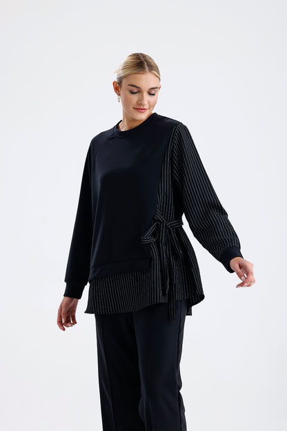 Kadın Modal Takım – Siyah Bağlama Detaylı Dökümlü İkili Set