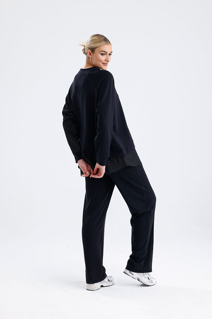 Kadın Modal Takım – Siyah Bağlama Detaylı Dökümlü İkili Set